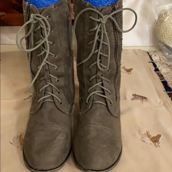 Taupe colored mid knee Boots. - Picture 2 of 14